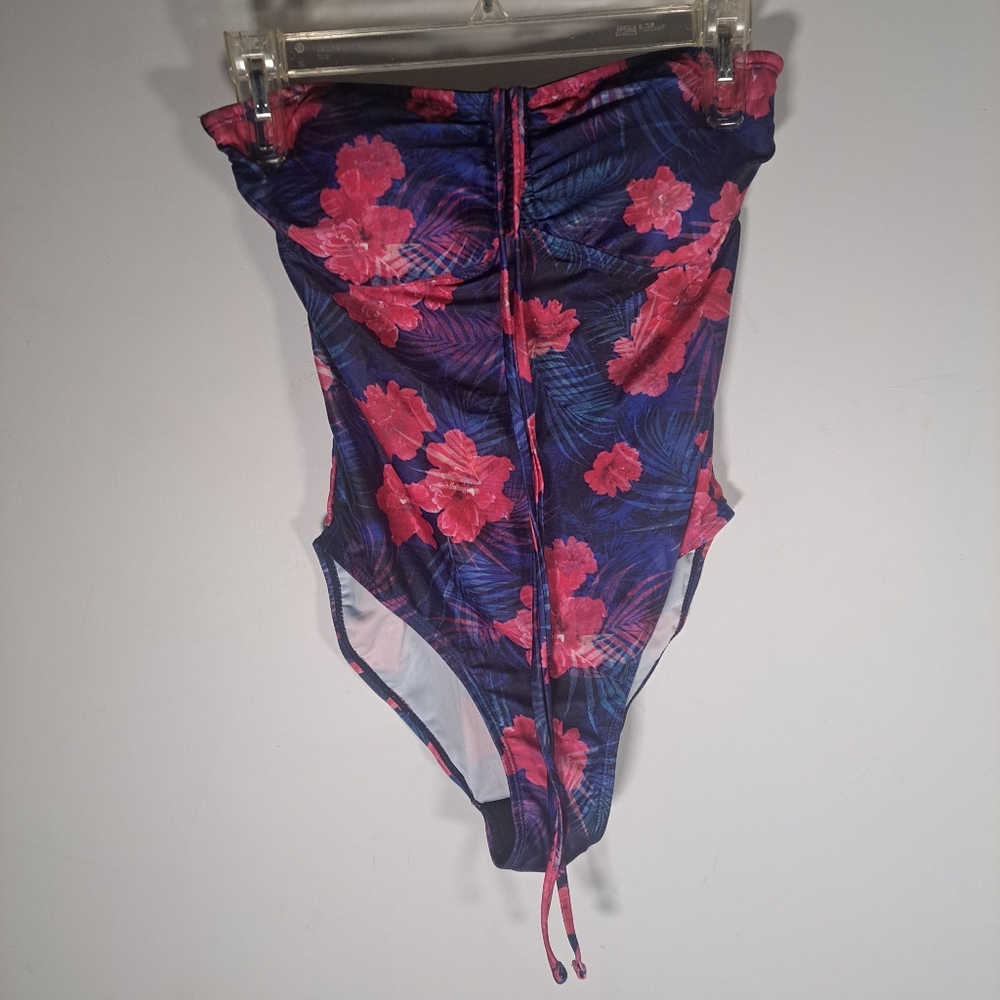 Mountain Warehouse Navy Blue and Pibk Floral Halter Swimsuit with Built in Bra